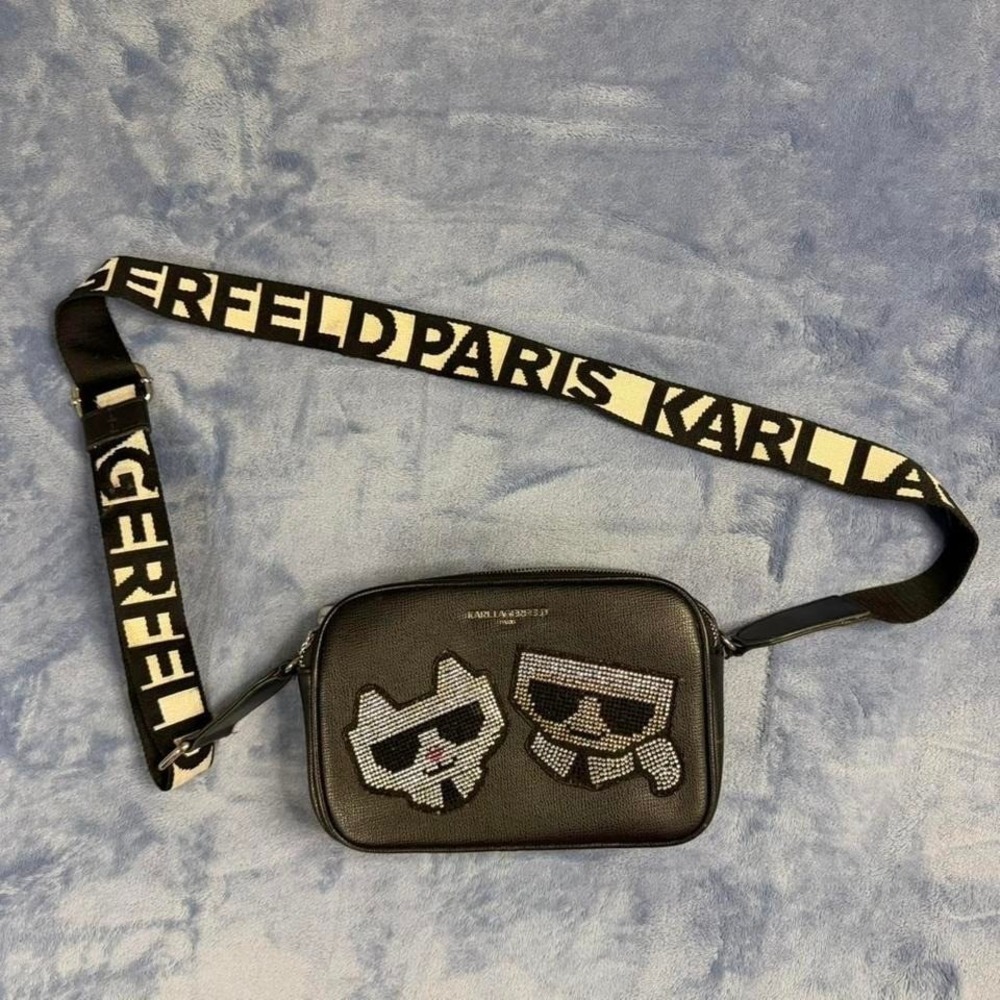 Karl Lagerfeld‎ black crossbody bag with rhinestone logo